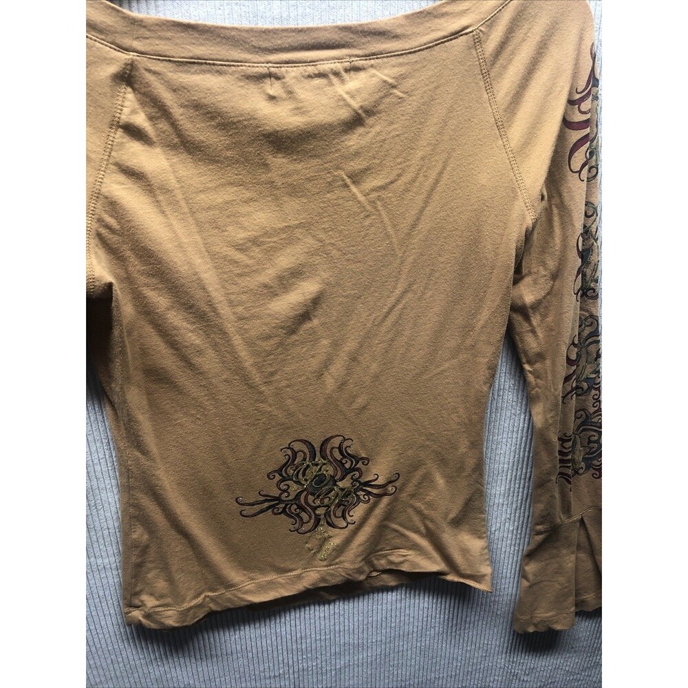 Vintage Baby Phat Top Size M Brown Graphic Flare Sleeve Y2K Throwback - Picture 14 of 16